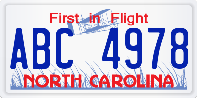 NC license plate ABC4978