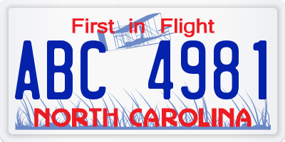 NC license plate ABC4981
