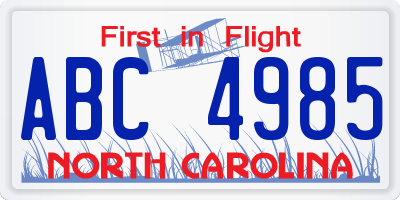 NC license plate ABC4985
