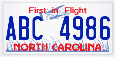 NC license plate ABC4986