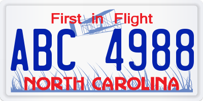 NC license plate ABC4988