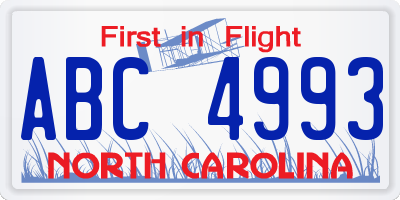 NC license plate ABC4993