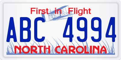 NC license plate ABC4994