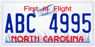 NC license plate ABC4995