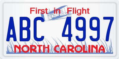 NC license plate ABC4997