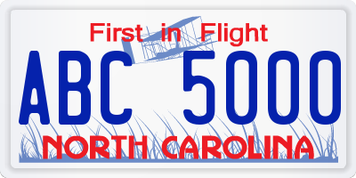 NC license plate ABC5000