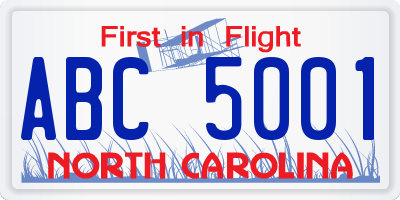 NC license plate ABC5001