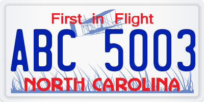 NC license plate ABC5003