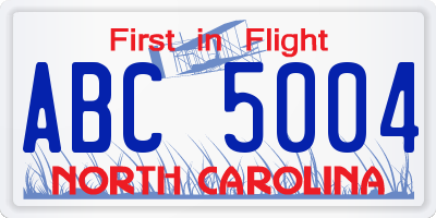 NC license plate ABC5004