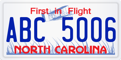 NC license plate ABC5006