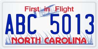 NC license plate ABC5013