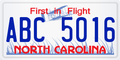 NC license plate ABC5016
