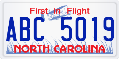 NC license plate ABC5019