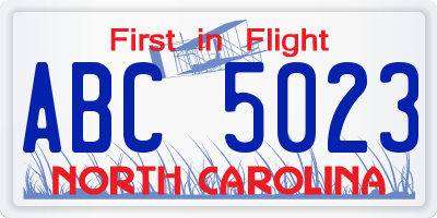 NC license plate ABC5023