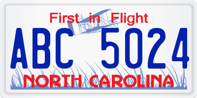NC license plate ABC5024