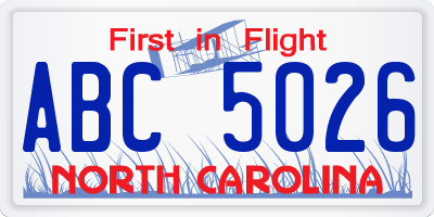 NC license plate ABC5026