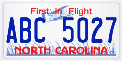 NC license plate ABC5027