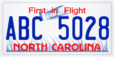 NC license plate ABC5028
