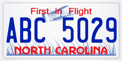 NC license plate ABC5029