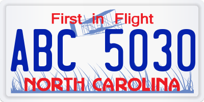 NC license plate ABC5030