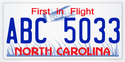 NC license plate ABC5033