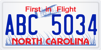 NC license plate ABC5034