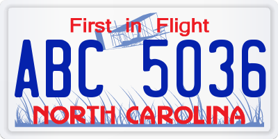 NC license plate ABC5036