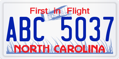 NC license plate ABC5037