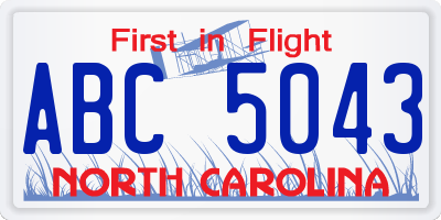 NC license plate ABC5043