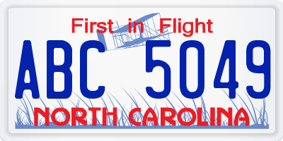 NC license plate ABC5049