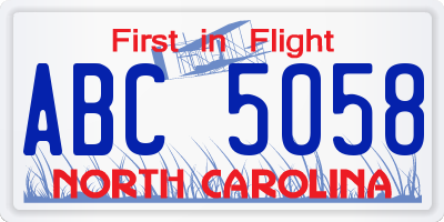 NC license plate ABC5058