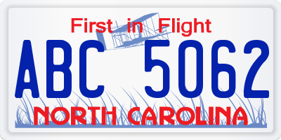 NC license plate ABC5062