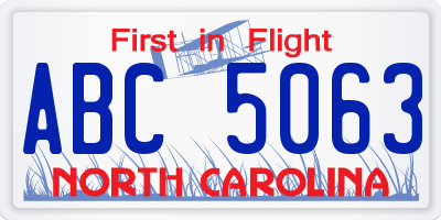 NC license plate ABC5063
