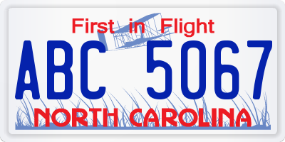 NC license plate ABC5067