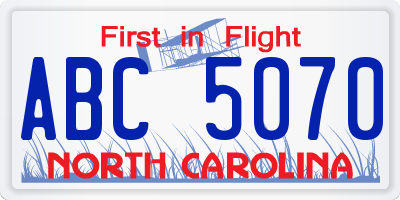 NC license plate ABC5070