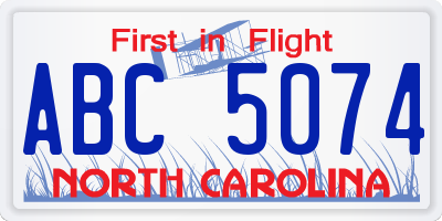 NC license plate ABC5074