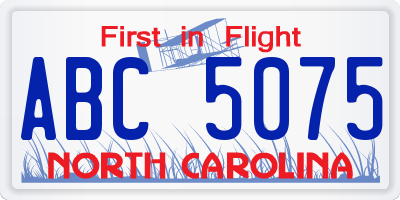 NC license plate ABC5075