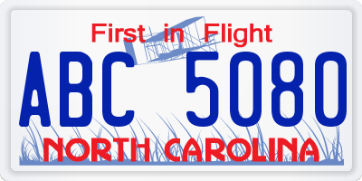 NC license plate ABC5080
