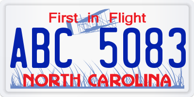 NC license plate ABC5083