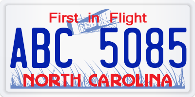 NC license plate ABC5085