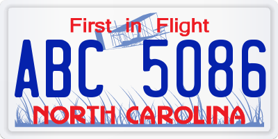 NC license plate ABC5086