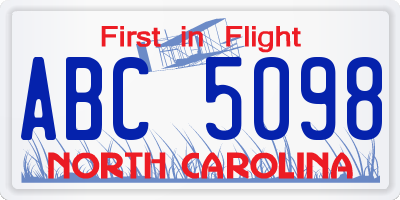 NC license plate ABC5098