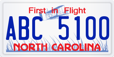 NC license plate ABC5100