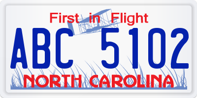 NC license plate ABC5102