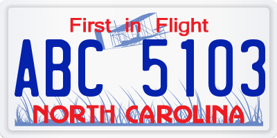 NC license plate ABC5103