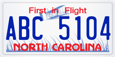 NC license plate ABC5104