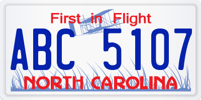 NC license plate ABC5107