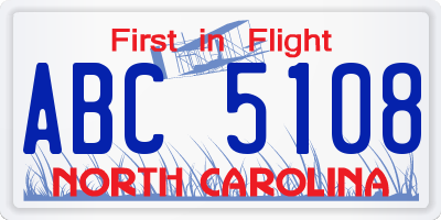 NC license plate ABC5108