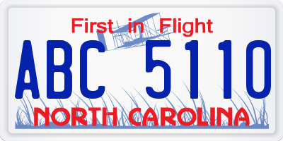 NC license plate ABC5110