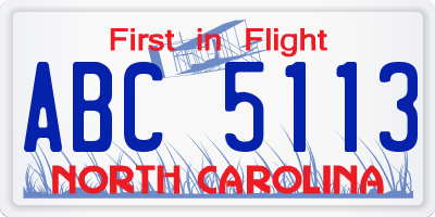 NC license plate ABC5113